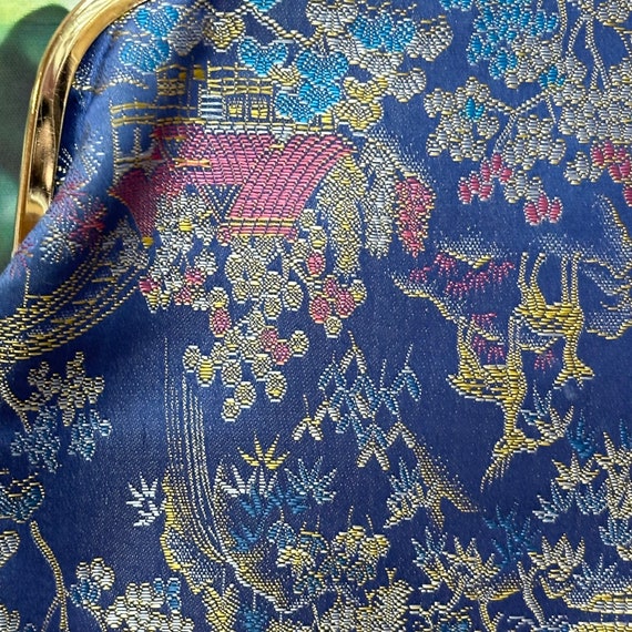 80s Blue Chinese Brocade Purse Landscape Clutch - image 6