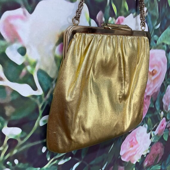 60s Gold Lame Evening Purse Silver Lame Interior - image 5
