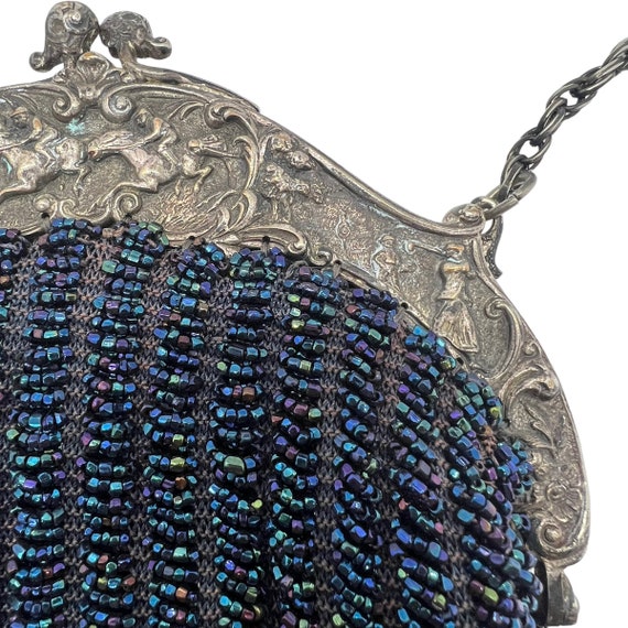 Antique German Repousse Silver Blue Beaded Purse … - image 4
