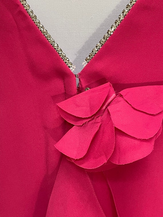 80s Miss Elliette Hot Pink Ruffle Dress Rhineston… - image 8