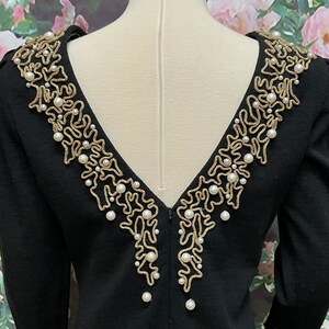 80s Pia Rucci Black Wool Dress Gold Braid Pearls - Etsy