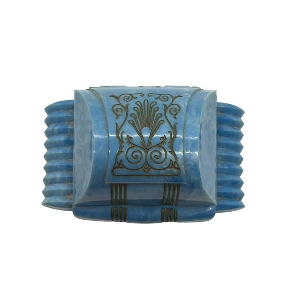 30s Blue Celluloid Ring Box Art Deco Casket - image 1