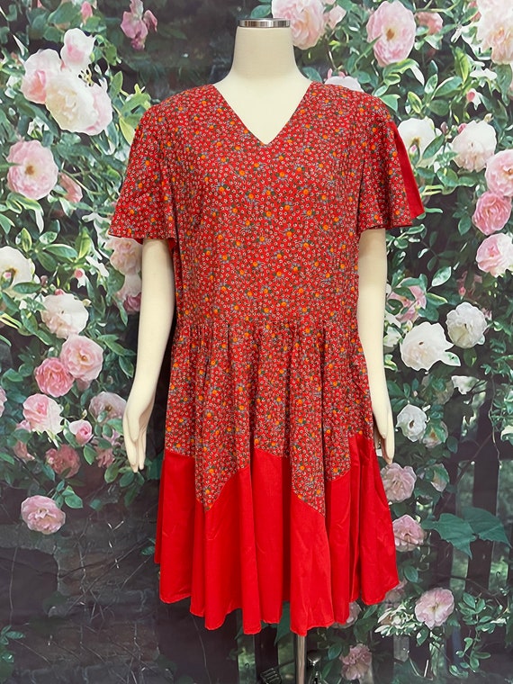 Vintage Red Calico Square Dance Dress Plus Size - image 2