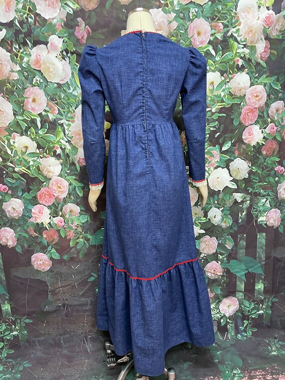 70s Blue Denim Prairie Maxi Dress Cottagecore - image 9