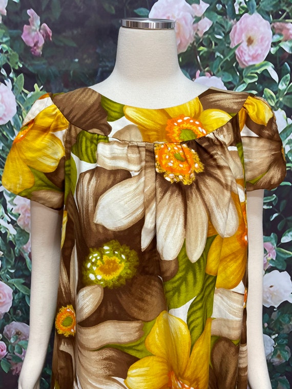 70s Alice Polynesian Yellow Tropical Flower Maxi … - image 3