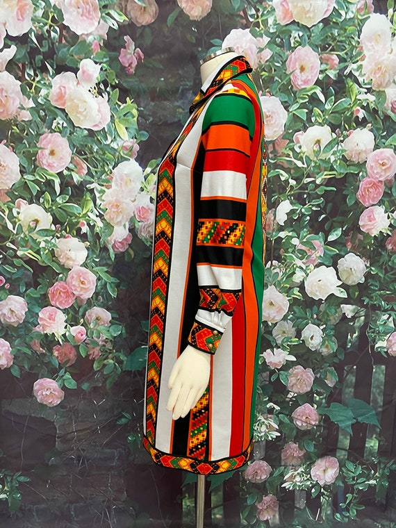 70s Jon McCauley Mod Zip Front Dress Ethnic Print - image 8