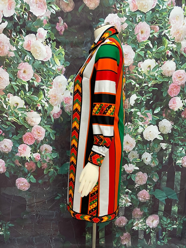 70s Jon McCauley Mod Zip Front Dress Ethnic Print image 8