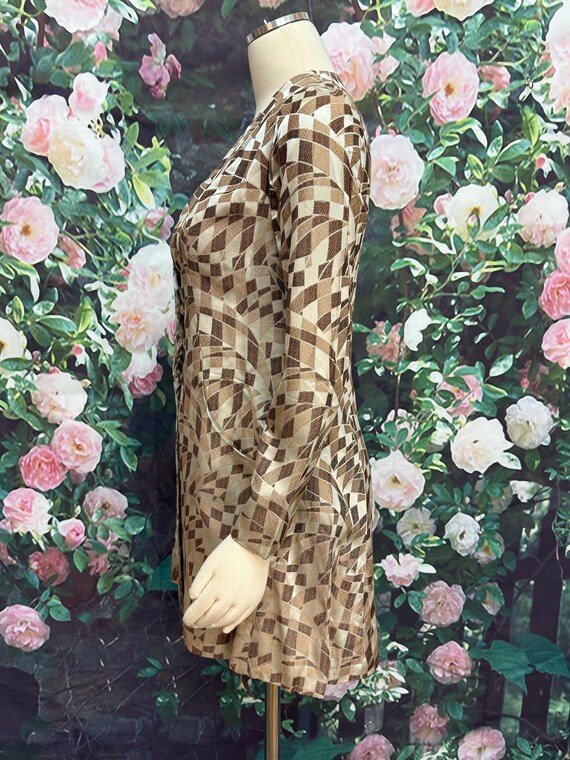 70s Brown Op Art Jacquard Jacket Mod Coat - image 6