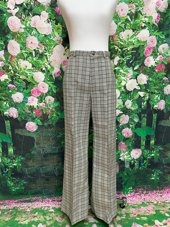 60s Green Plaid Leisure Suit Bell Bottoms High Wa… - image 8