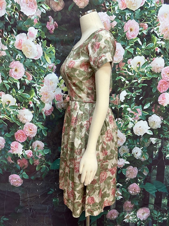 60s Pink Rose Brocade Dress Spring Floral XS - image 7
