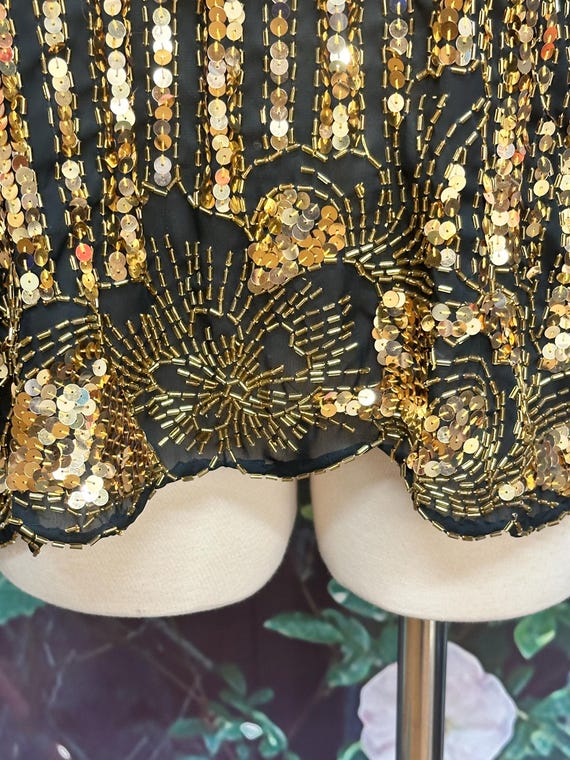 Vintage 80s Oversized Boxy Sequin Blouse Black 12