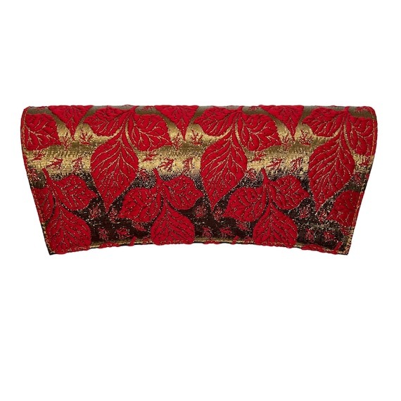 90s Red Floral Brocade Clutch Copper Lurex - image 6