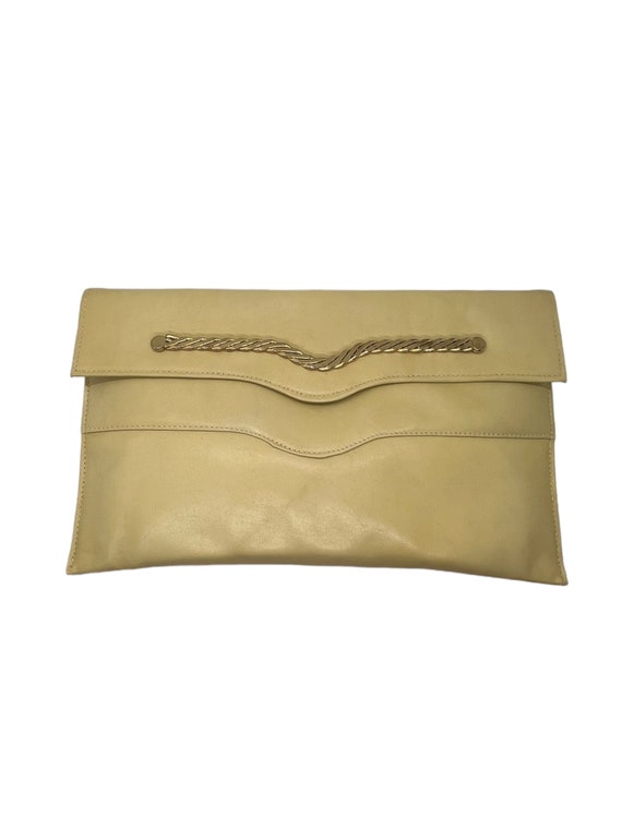 70s Teek Orr Yellow Leather Clutch Chain Detail D… - image 2