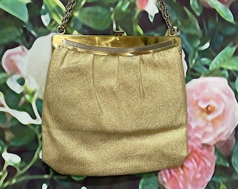 60s Gold Lame Purse Two Tone Frame