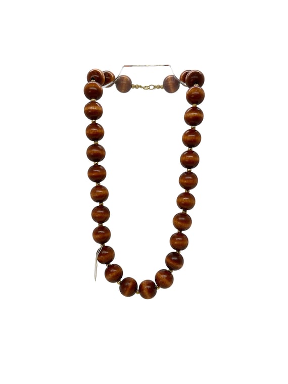 70s Crowleys Brown Wood Bead Necklace NWT