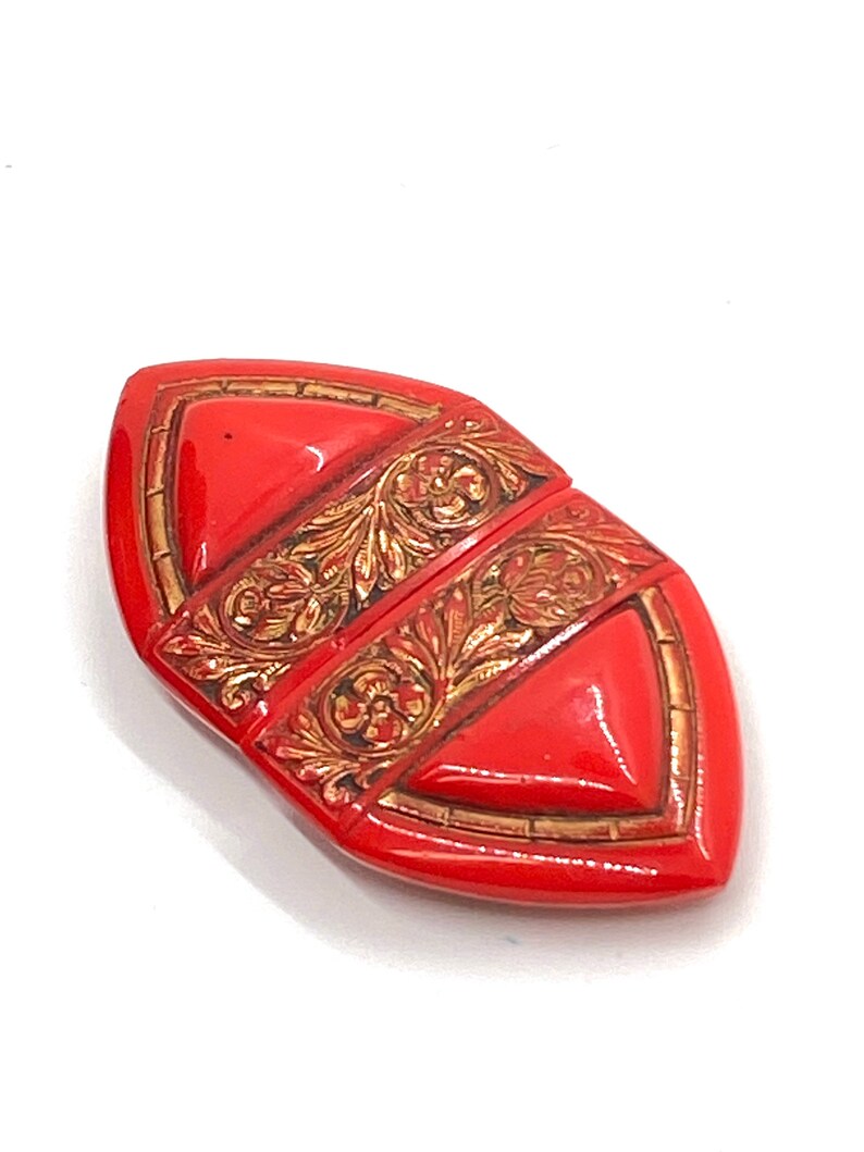 30s Art Deco Red Glass Buckle Czech