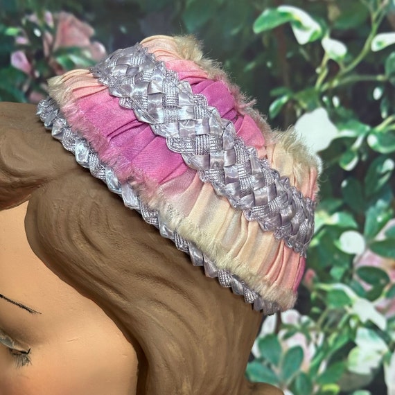 60s Pink Purple Ombre Pleated Beanie Hat - image 3