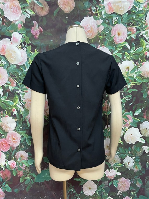 70s Lee Mar Black Polyester Blouse Button Back - image 8