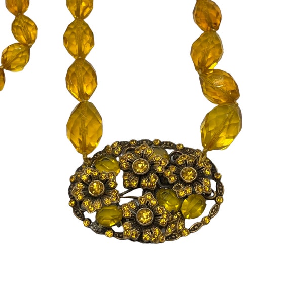 60s Gold Faceted Glass Bead Necklace Rhinestone F… - image 4