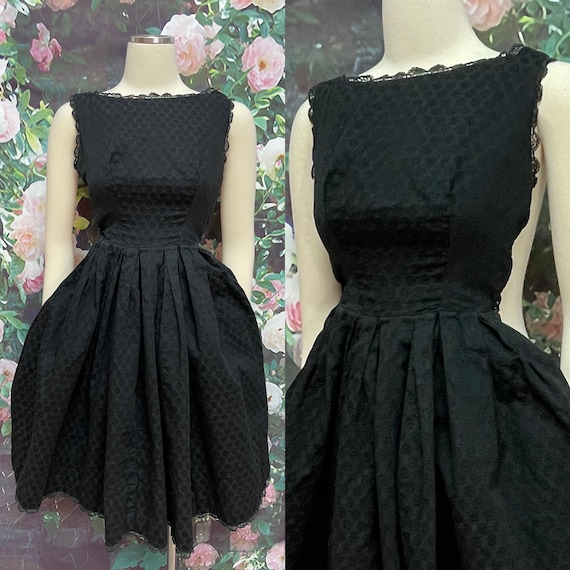 50s Maggi Stover Black Cotton Fit and Flare Dress - image 1
