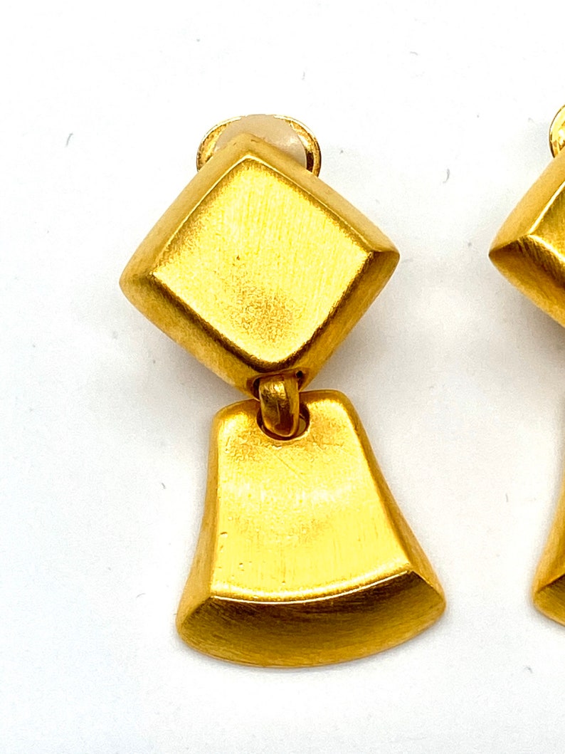 80s Ann Taylor Modernist Earrings Brushed Gold image 2