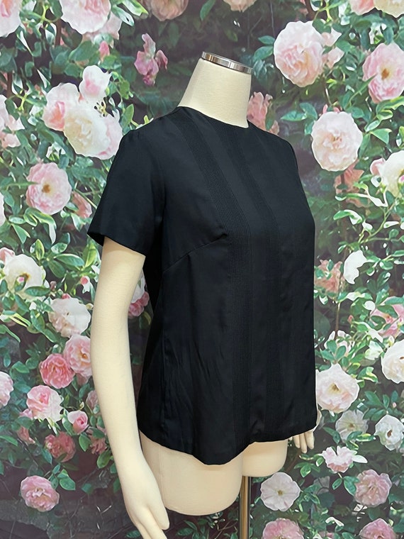 70s Lee Mar Black Polyester Blouse Button Back - image 6
