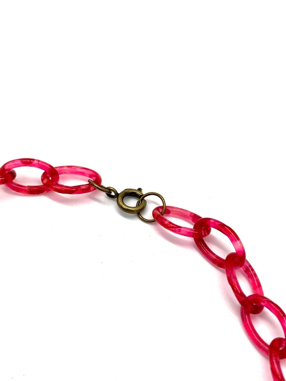 40s Red Celluloid Chain Necklace Wood Bead Red Be… - image 8