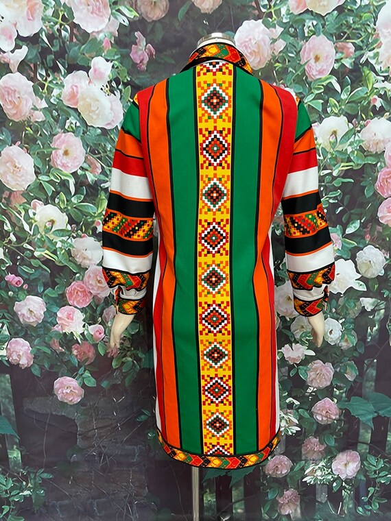 70s Jon McCauley Mod Zip Front Dress Ethnic Print - image 9