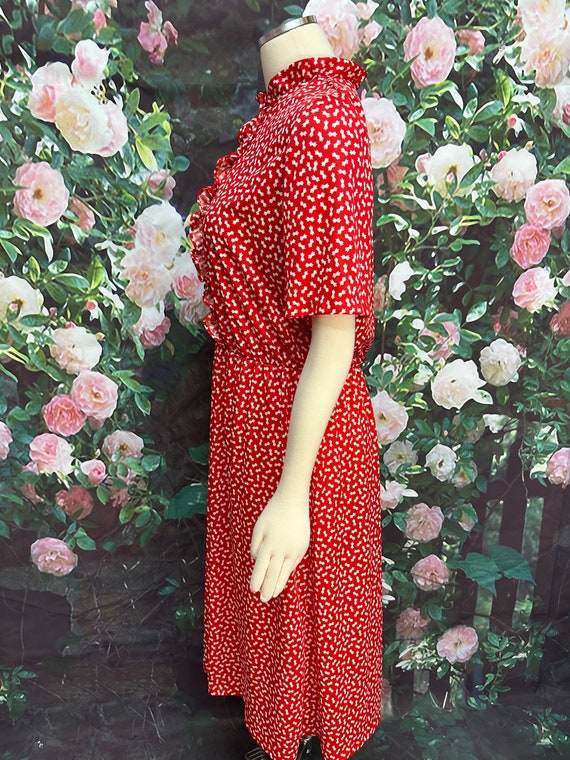 70s Sears Red Secretary Dress Ruffle Front XL - image 6