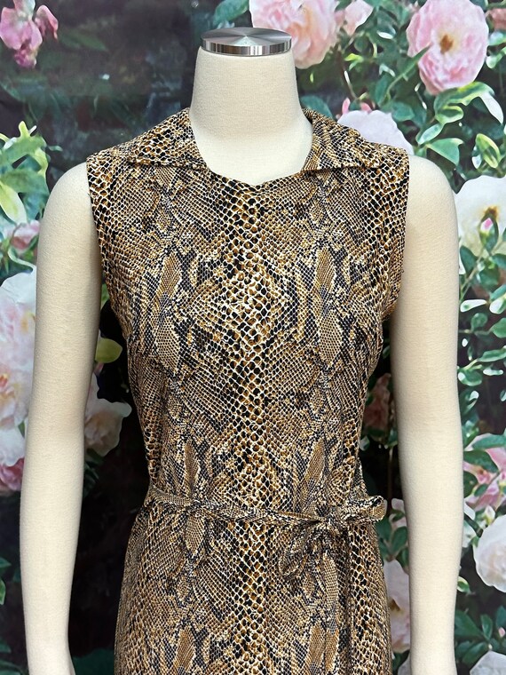 70s Brown Python Snake Print Shift Dress - image 2