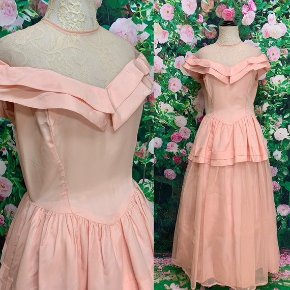 50s Pink Tulle Party Dress Illusion Neckline