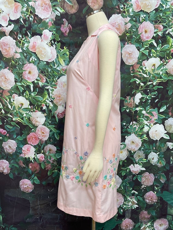 60s Pink Embroidered Pastel Flowers Dress - image 8
