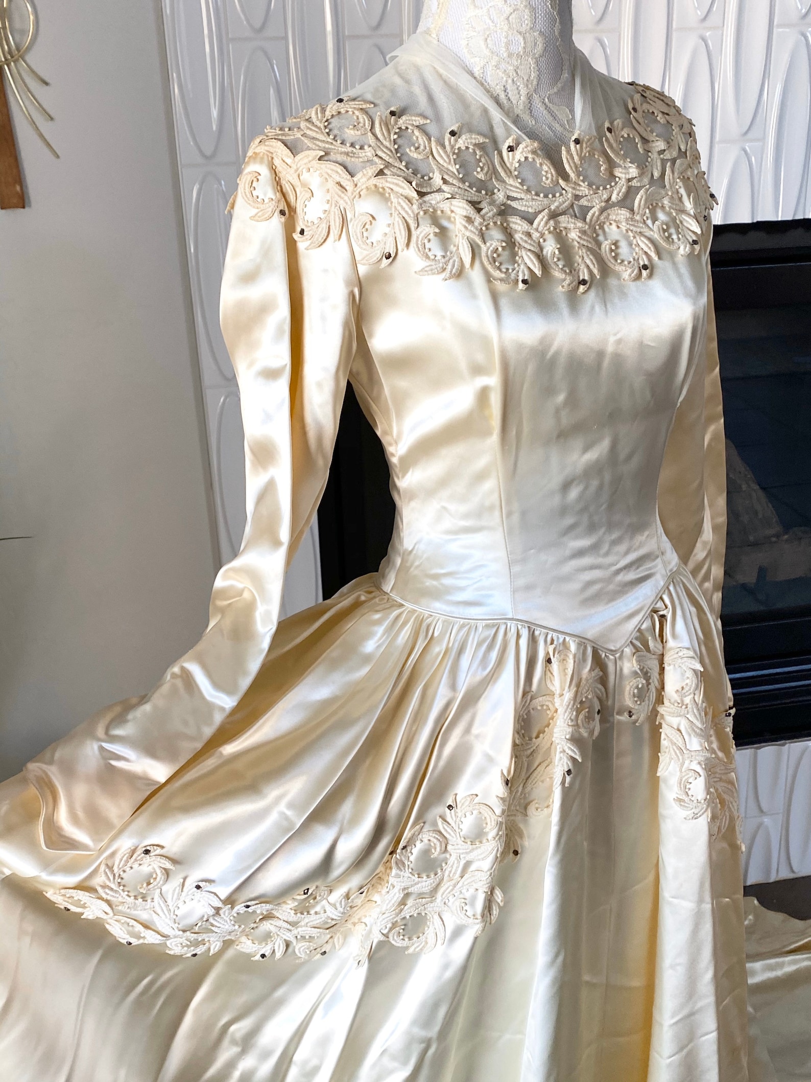 50s Sylvia Ann Ivory Satin Wedding Gown Illusion Neckline - Etsy