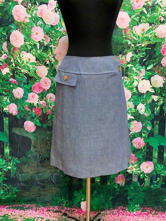 60s Carol Brent Denim Wrap Mini Skirt Hip Hugger - image 1