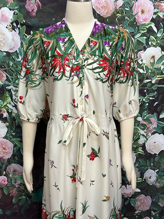 70s Lehigh White Floral Border Print Dress - image 3