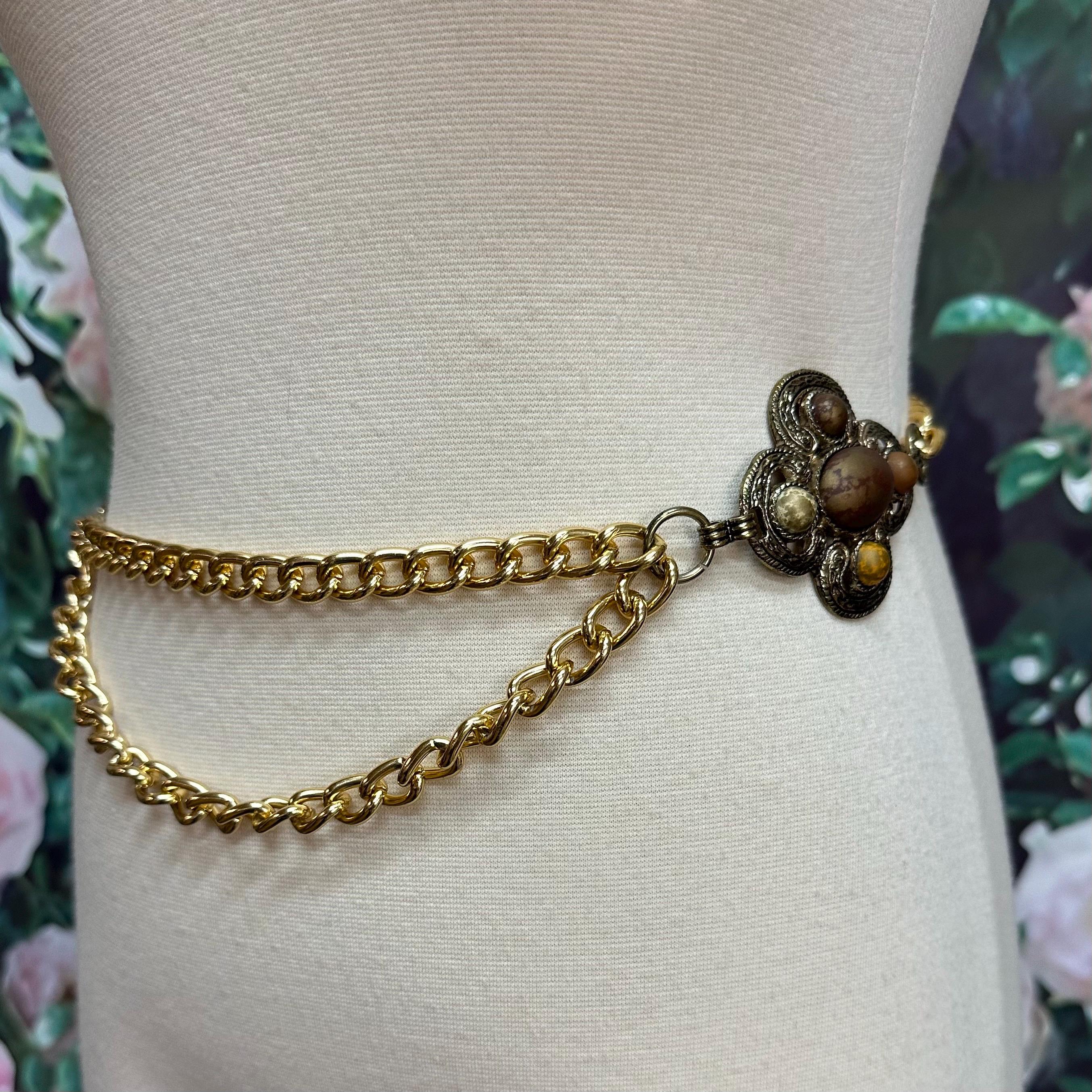 Vtg Ravid Artistic Des Brown statement Belt Gold Swag Chain Medallion 80\'s 90\'s CLASSY 1980s-90s Gold Metal Chain Belt, Swag Style, Heraldic  main image 4
