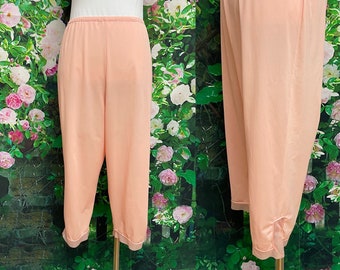 60s Rogers Peach Nylon Cropped Pajama Pants Small Chiffon Trim