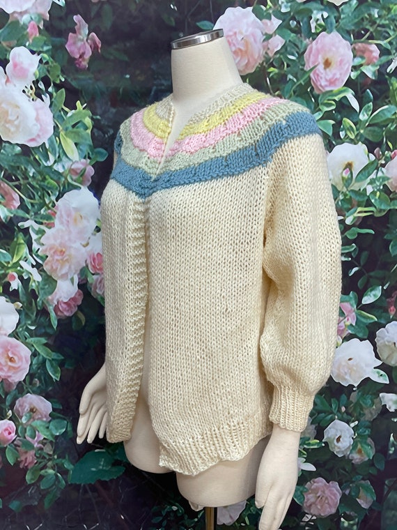 70s Cream Wool Knit Open Cardigan Pastels - image 4