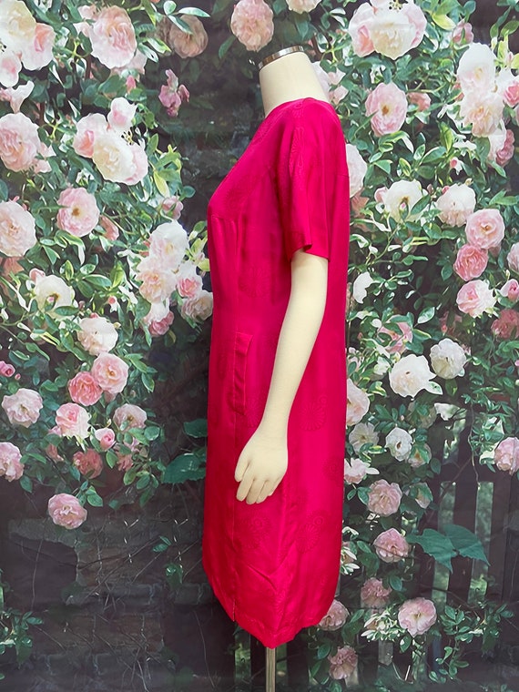 60s Hot Pink Floral Silk Shift Dress Hong Kong - image 7