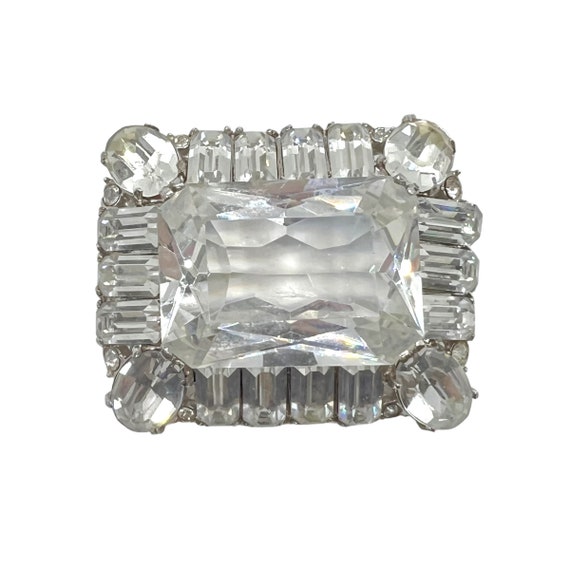 40s Extra Large Clear Rhinestone Rectangle Brooch - image 1