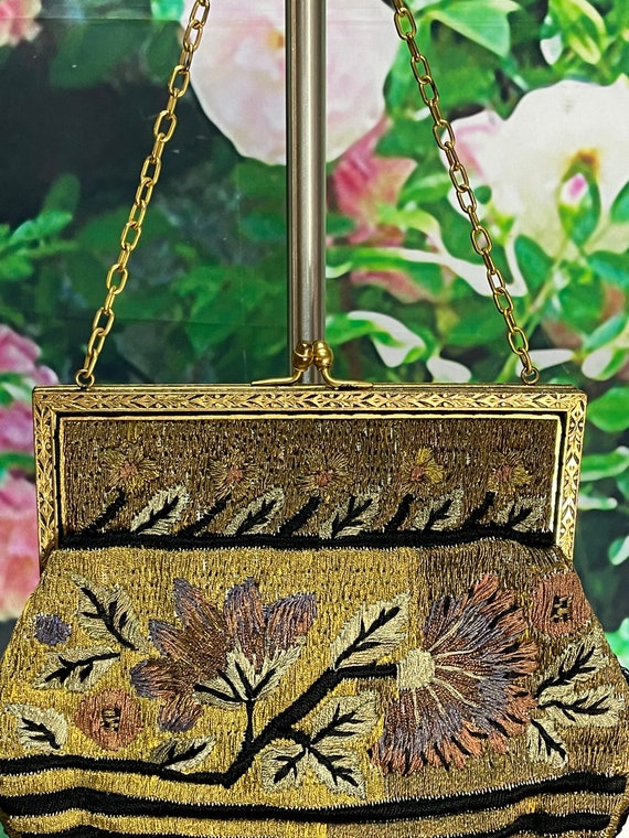 Antique French 1910 Gold Thread Purse Embroidered… - image 4