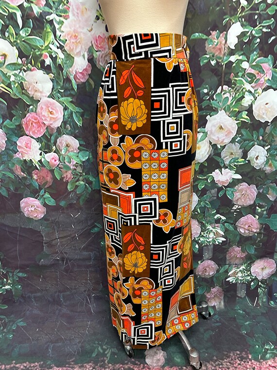 60s Dynasty Velvet Orange Floral Maxi Skirt Blazer - image 9