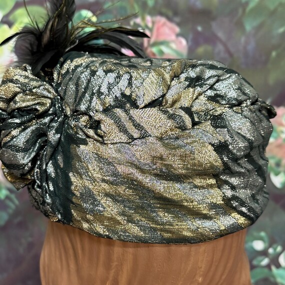 50s Metallic Lame Animal Print Pillbox Feather Tu… - image 5