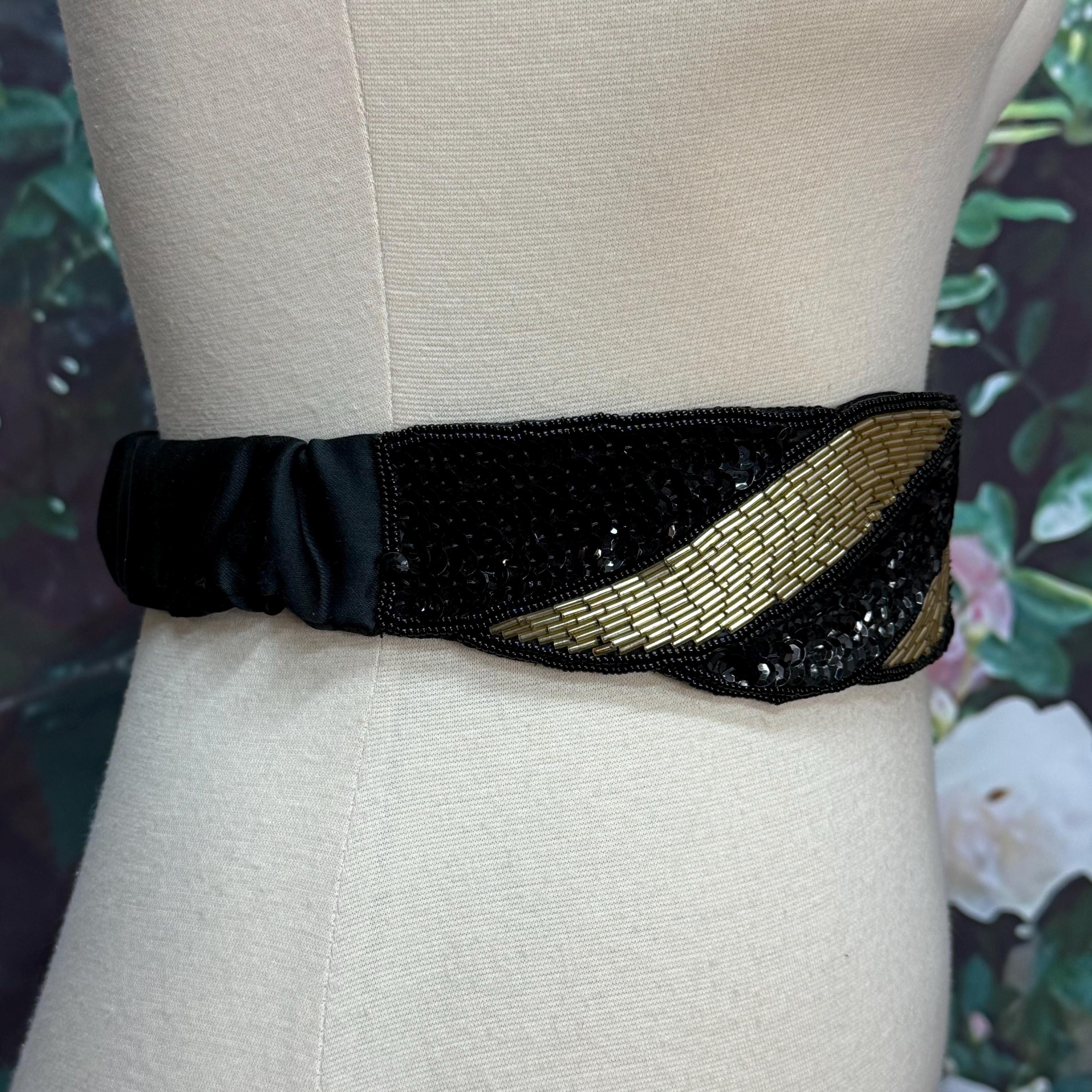 80s Black Beaded Belt Gold Beads Sequins by Concepts - Etsy display picture 3