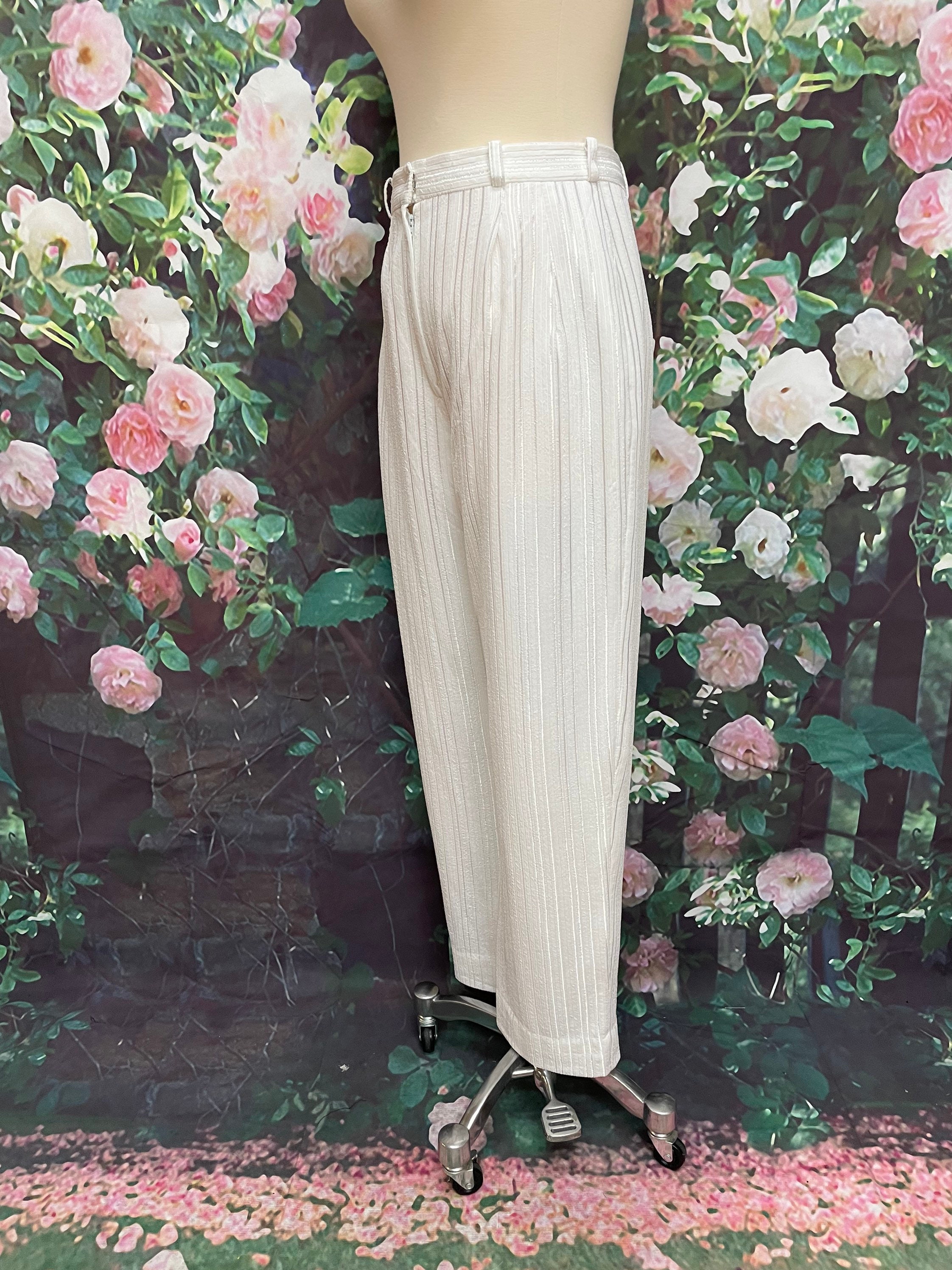 80's White Polyester Pants Silver Stripe Trousers W28 - Etsy