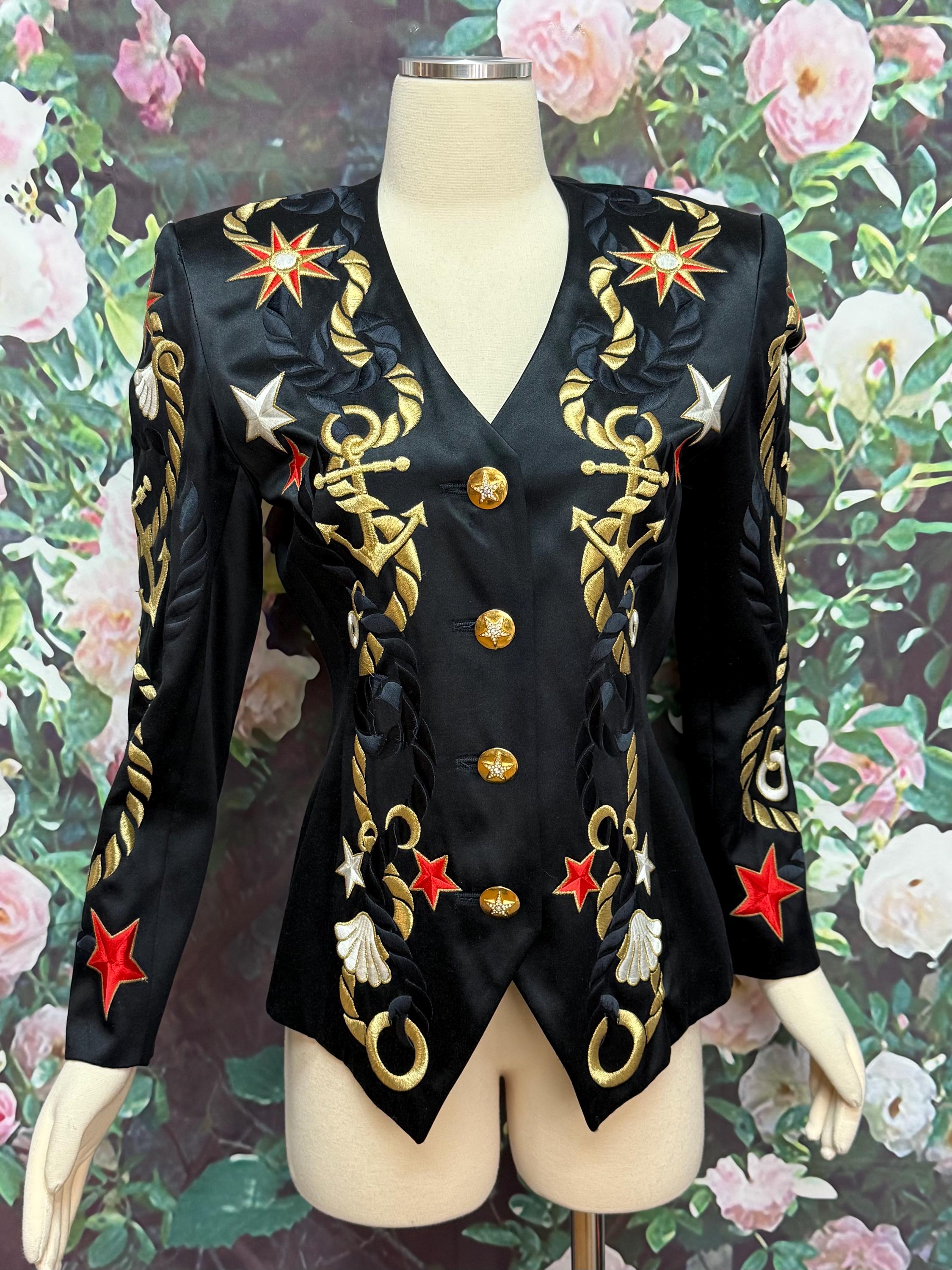Vintage Escada Black Satin Nautical Embroidered Blazer - Etsy