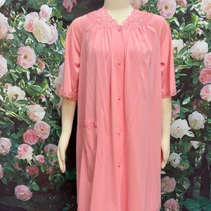 60s Shadowline Rose Pink Peignoir Negligee Nylon Nightgown Small image 2