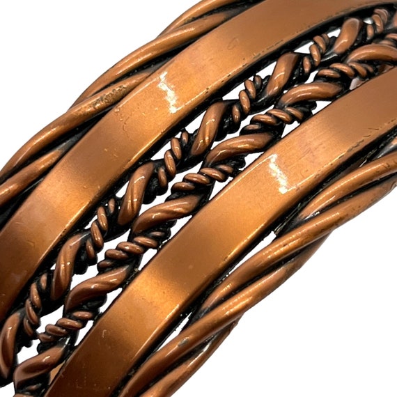 80s Copper Cuff Bracelet Woven Pattern - image 2