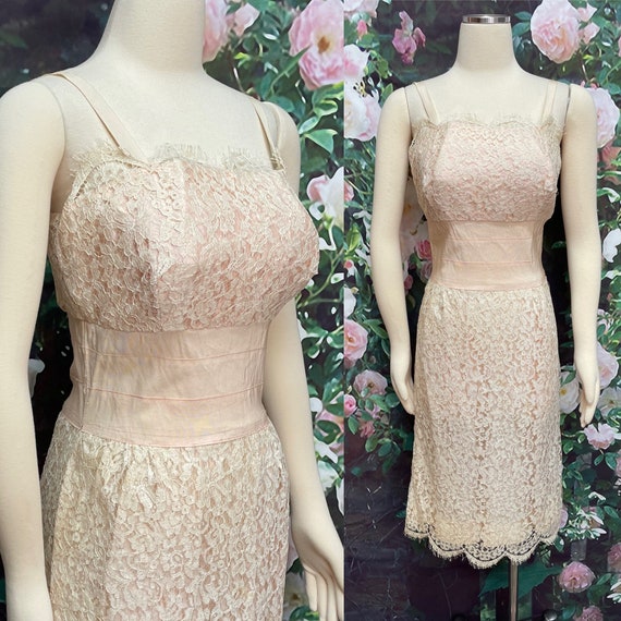 60s Jackie Morgan Pink Lace Slip Dress - image 1