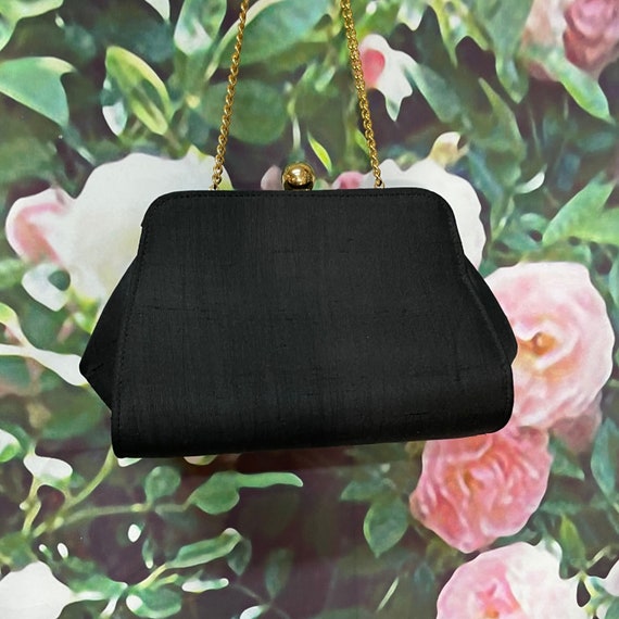 80s Carolyn Barton Black Silk Padded Purse - image 1